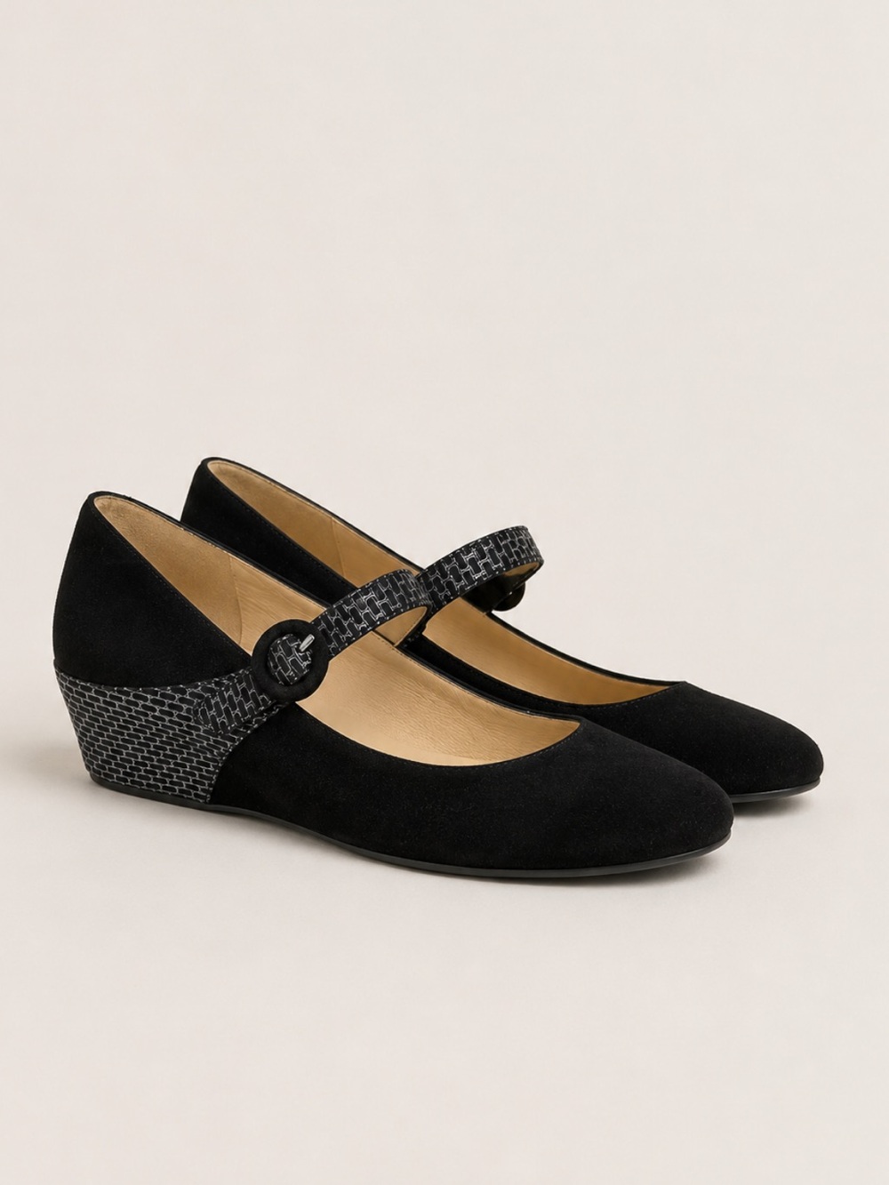 Amalfi by Rangoni Black Suede Mary Jane Wedge Shoes